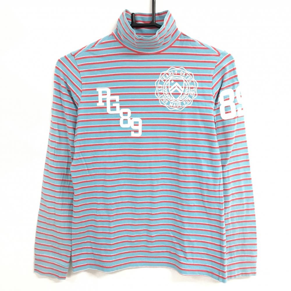 パーリーゲイツ 長袖ハイネックシャツ ライトブルー×レッド ボーダー レディース 1(M) ゴルフウェア PEARLY GATES