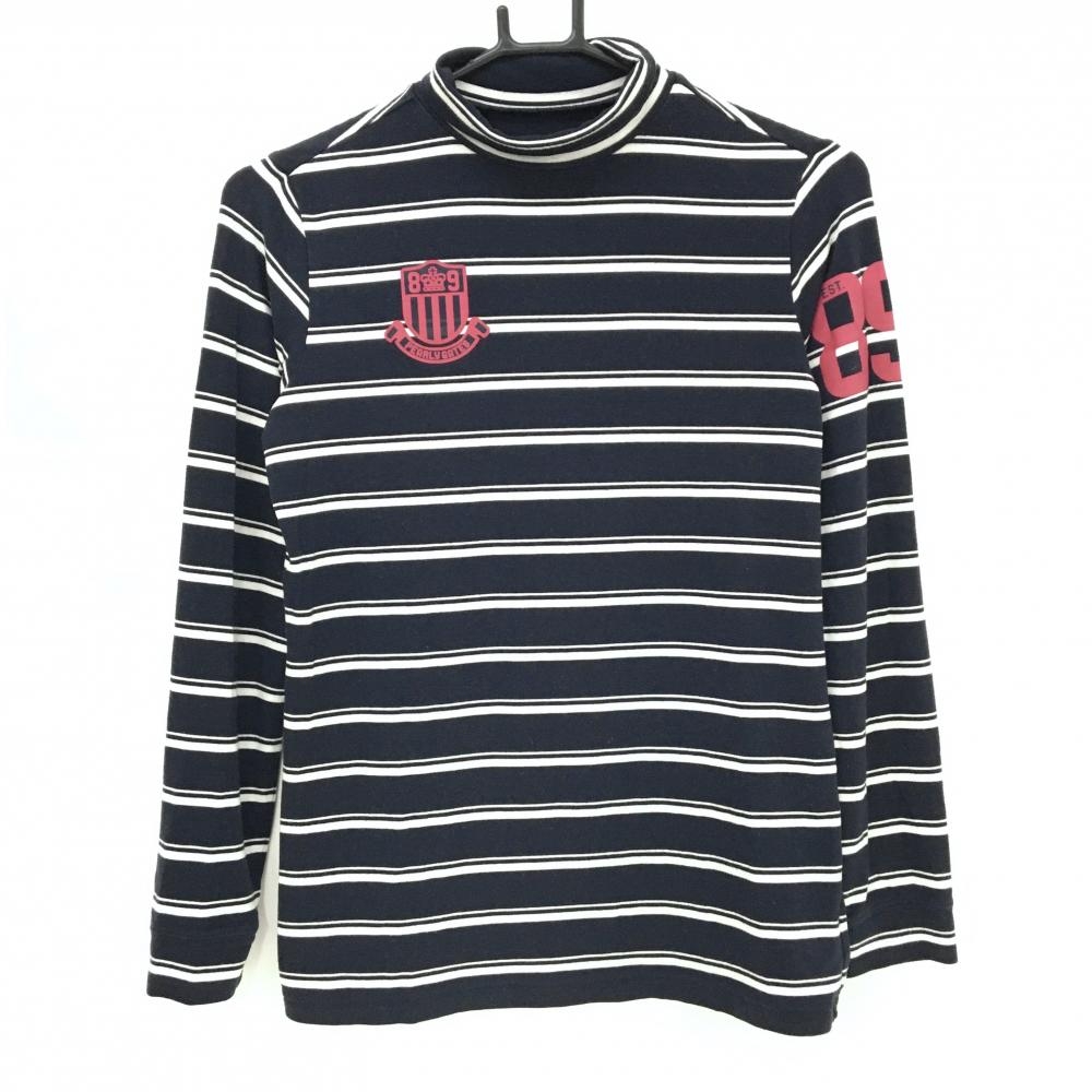 パーリーゲイツ 長袖ハイネックシャツ ネイビー×白 ボーダー 微起毛素材 ストレッチ レディース 1(M) ゴルフウェア PEARLY GATES