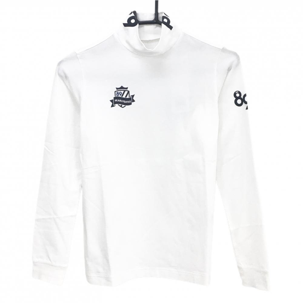 【新品】パーリーゲイツ 長袖ハイネックシャツ 白×ネイビー ロゴプリント レディース 0(S) ゴルフウェア PEARLY GATES