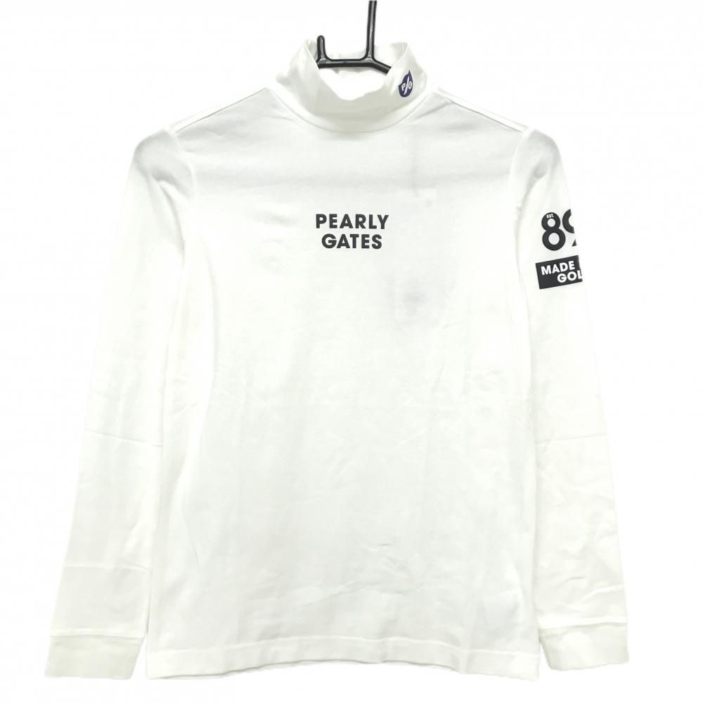 【新品】パーリーゲイツ 長袖ハイネックシャツ 白×黒 ロゴプリント レディース 00(XS) ゴルフウェア PEARLY GATES