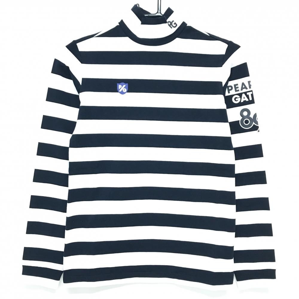 【新品】パーリーゲイツ 長袖ハイネックシャツ 白×ダークネイビー ボーダー ロゴプリント レディース 00(XS) ゴルフウェア PEARLY GATES