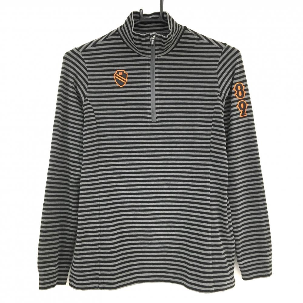 【美品】パーリーゲイツ 長袖ハイネックシャツ グレー×黒 ボーダー ハーフジップ  レディース 0(S) ゴルフウェア PEARLY GATES