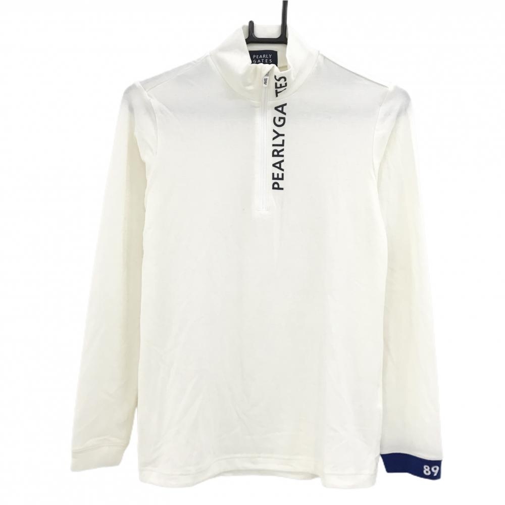 【美品】パーリーゲイツ 長袖ハイネックシャツ 白 ハーフジップ 表微起毛 ストレッチ  レディース 1(M) ゴルフウェア PEARLY GATES