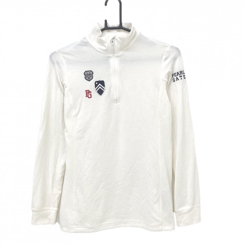 【美品】パーリーゲイツ 長袖ハイネックシャツ 白 ハーフジップ 微起毛 レディース 0(S) ゴルフウェア PEARLY GATES