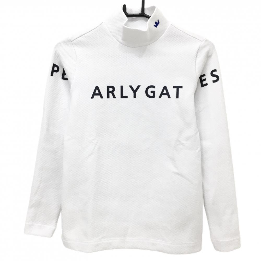 【美品】パーリーゲイツ 長袖ハイネックシャツ 白×ネイビー フロントロゴ レディース 0(S) ゴルフウェア PEARLY GATES