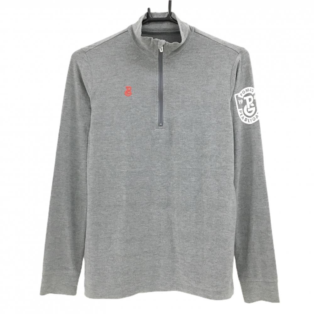 【美品】パーリーゲイツ 長袖ハイネックシャツ グレー ハーフジップ 表微起毛  レディース 1(M) ゴルフウェア PEARLY GATES