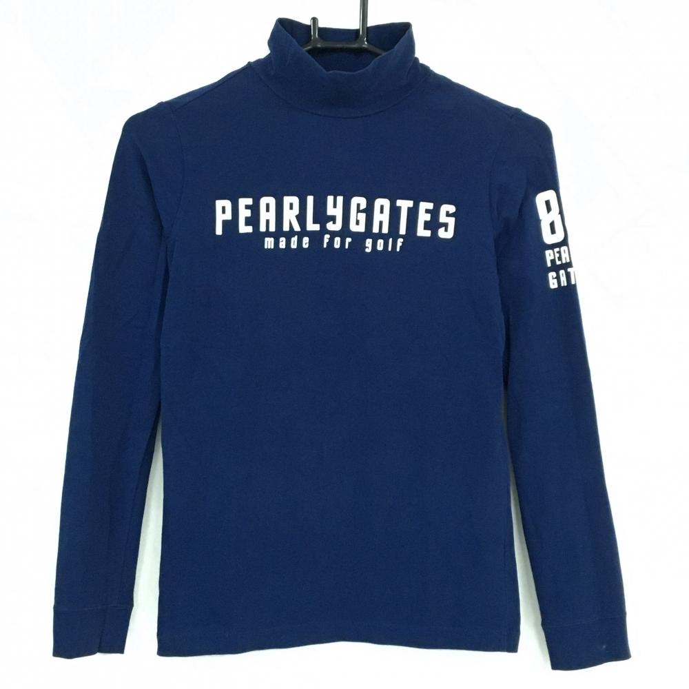 パーリーゲイツ 長袖ハイネックシャツ ネイビー×白 胸プリント レディース 0(S) ゴルフウェア PEARLY GATES