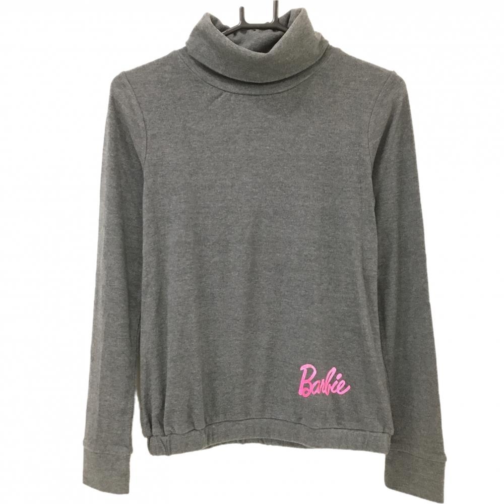 【美品】パーリーゲイツ×Barbie 長袖タートルネックシャツ ダークグレー 表微起毛 レディース 1(M) ゴルフウェア PEARLY GATES