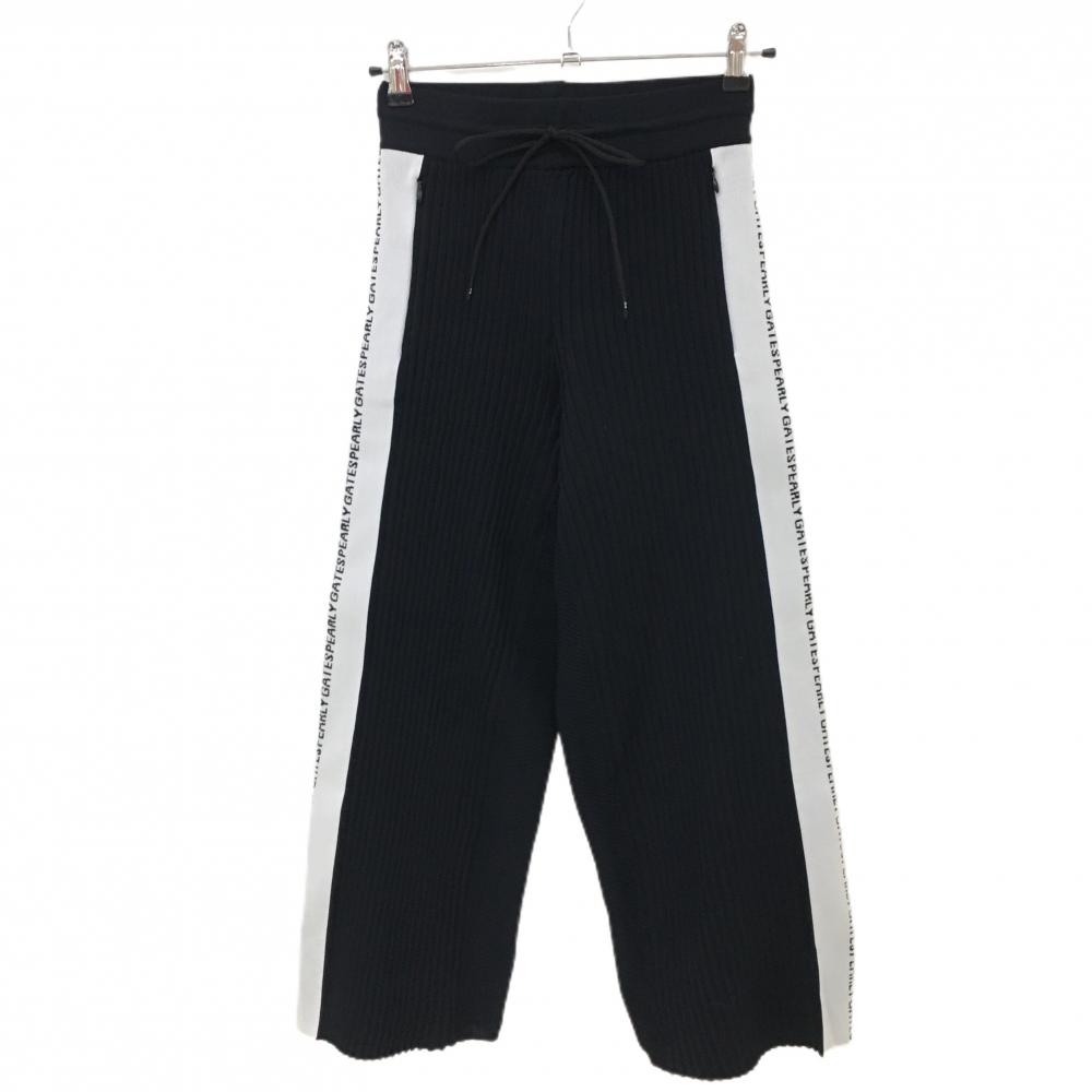 【美品】パーリーゲイツ ニットパンツ ネイビー×白 サイドロゴ ウエストゴム＆調節紐 レディース 0(S ) ゴルフウェア PEARLY GATES