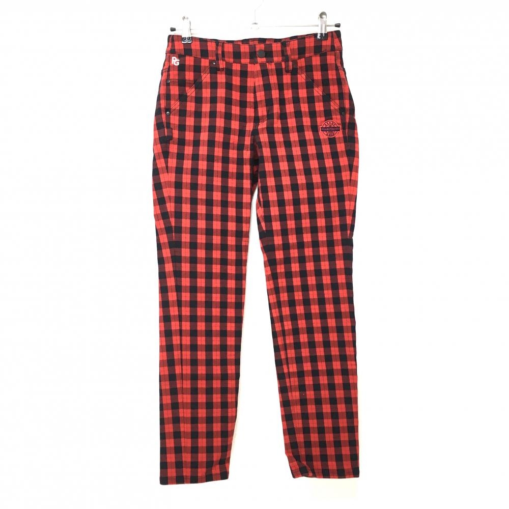 【超美品】パーリーゲイツ パンツ レッド×ネイビー チェック ストレッチ バックロゴ レディース 0(S) ゴルフウェア PEARLY GATES