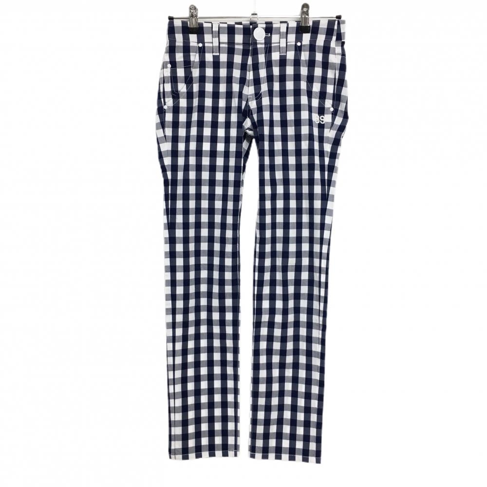 【超美品】パーリーゲイツ パンツ 白×ネイビー ギンガムチェック ストレッチ レディース 0(S) ゴルフウェア PEARLY GATES