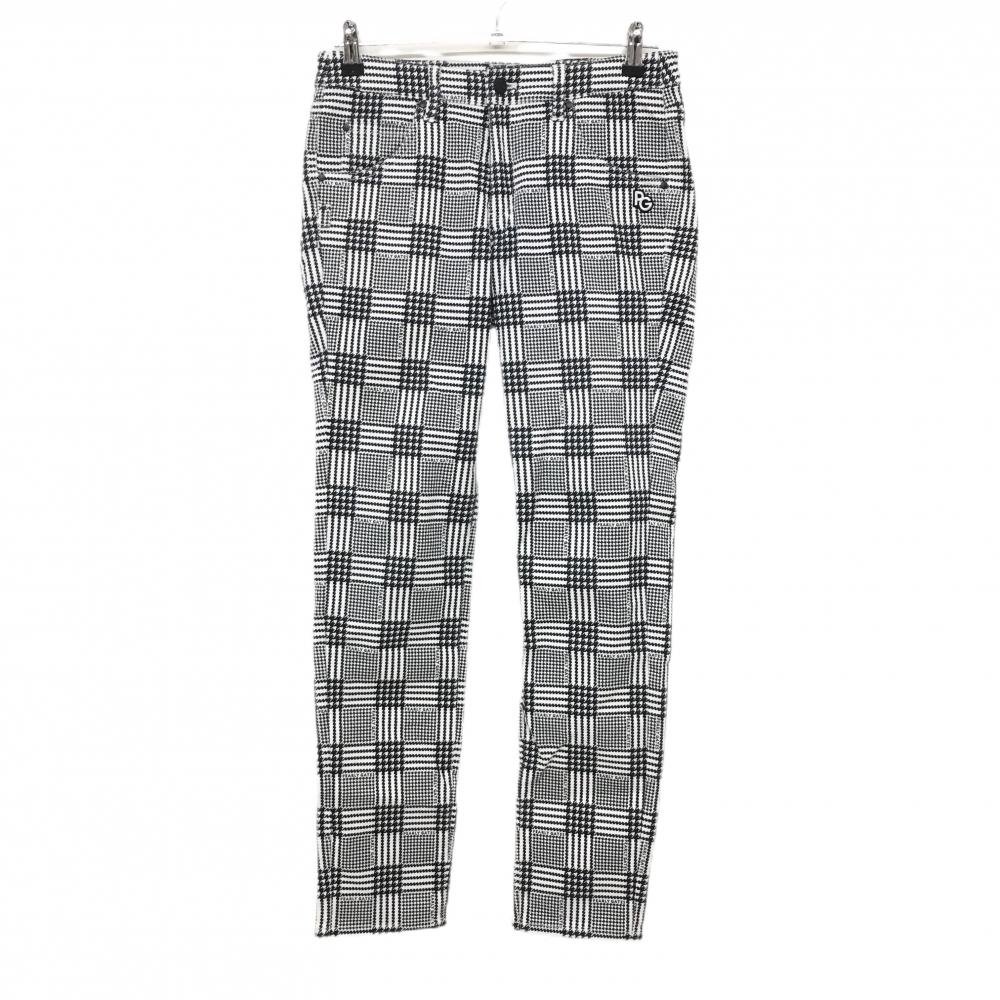 【美品】パーリーゲイツ パンツ 白×ネイビー グレンチェック ストレッチ レディース 1 ゴルフウェア PEARLY GATES