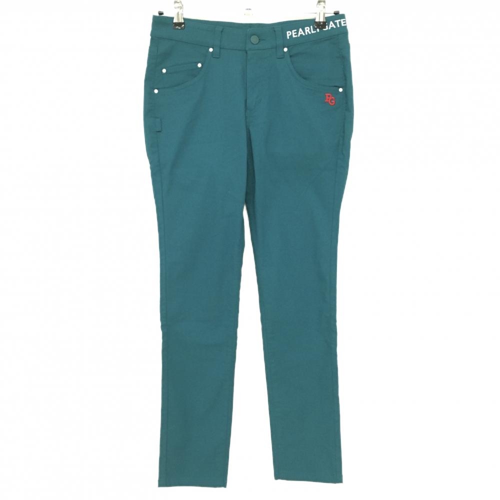 【超美品】パーリーゲイツ パンツ ブルーグリーン ストレッチ ウエストロゴ レディース 1(M) ゴルフウェア PEARLY GATES