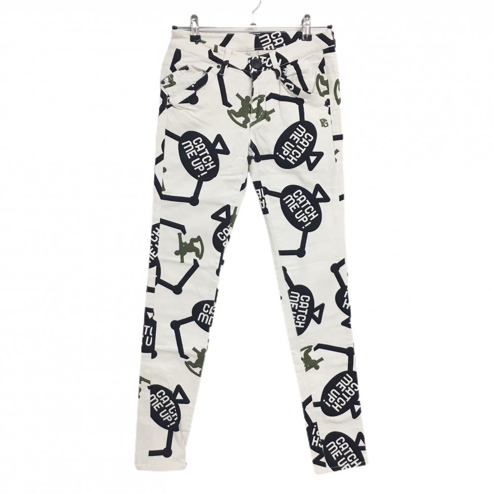 パーリーゲイツ パンツ 白×黒 クレーンゲーム柄 ストレッチ レディース 0(S) ゴルフウェア PEARLY GATES