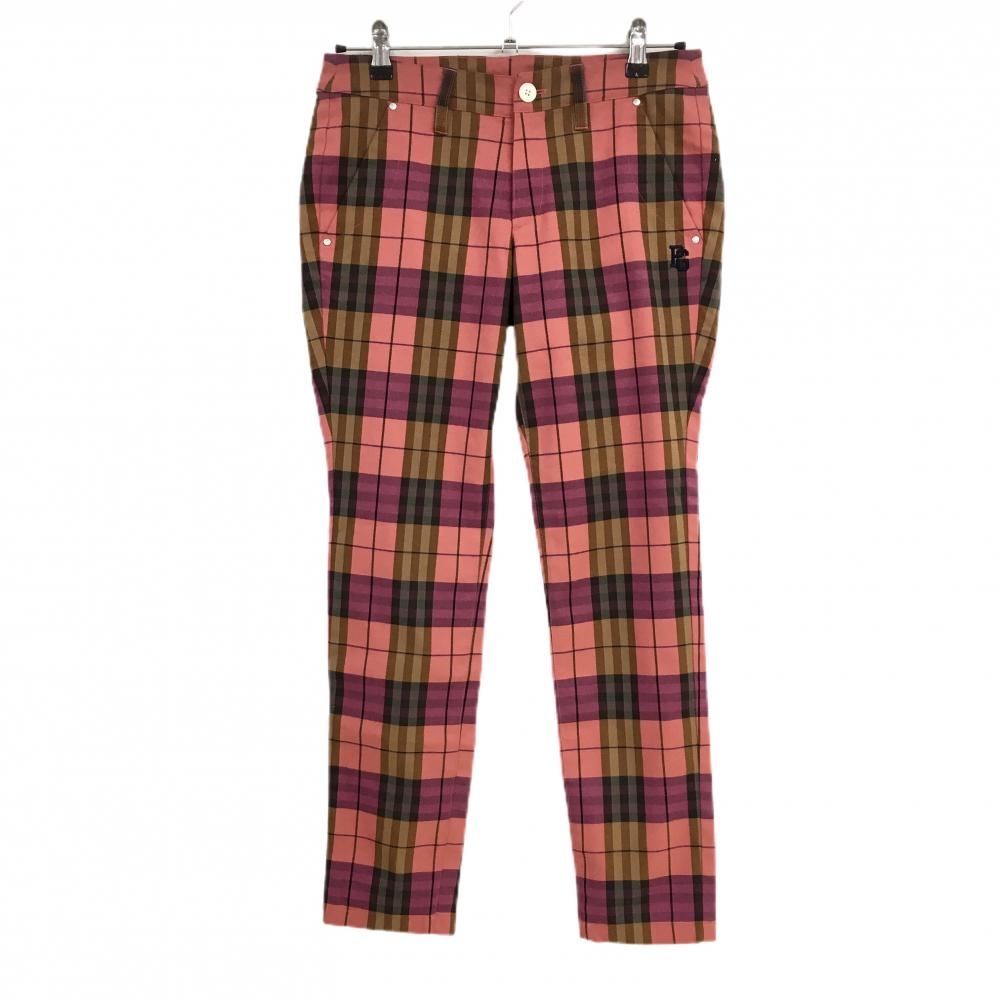 【超美品】パーリーゲイツ パンツ ピンク×ブラウン チェック レディース 1(M) ゴルフウェア PEARLY GATES