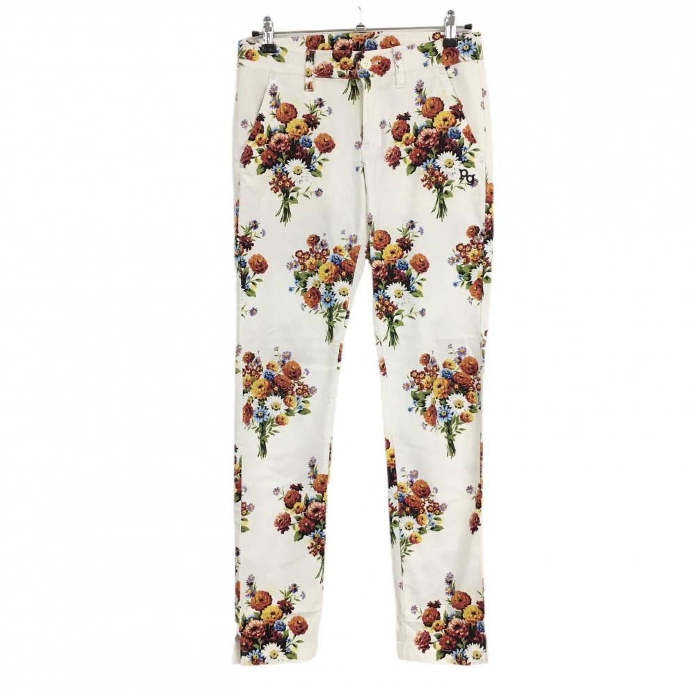 【美品】パーリーゲイツ パンツ 白×レッド系 花柄  レディース 1(M) ゴルフウェア PEARLY GATES
