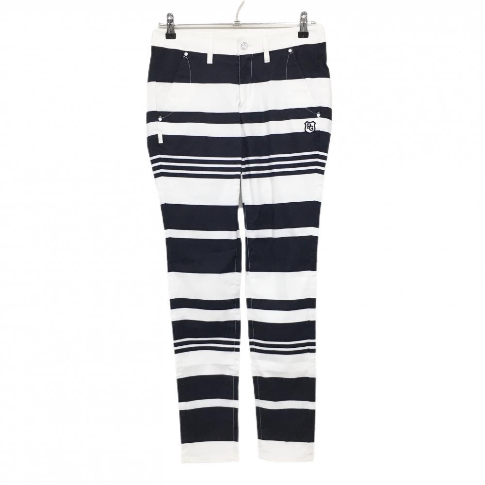 パーリーゲイツ パンツ 白×ダークネイビー ランダムボーダー レディース 1(M) ゴルフウェア PEARLY GATES