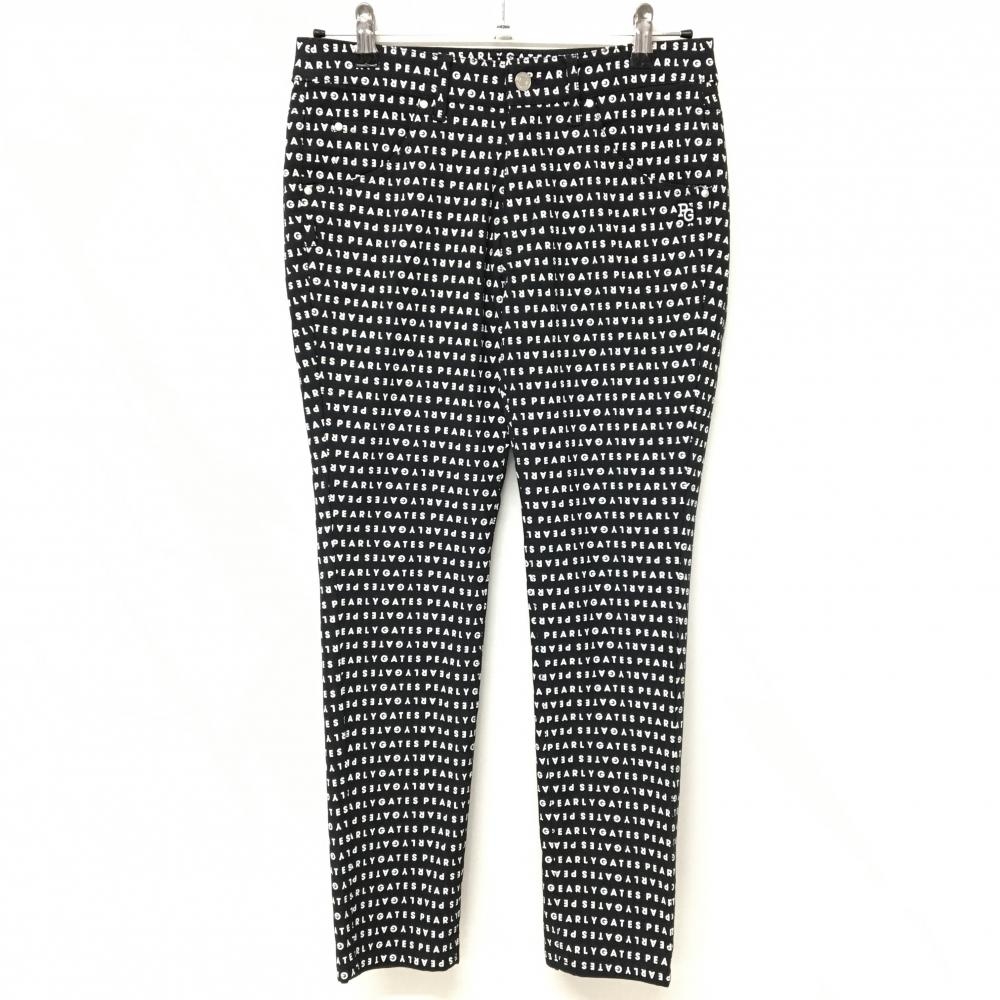 【超美品】パーリーゲイツ パンツ 黒×白 ロゴ総柄 レディース 1(M) ゴルフウェア PEARLY GATES