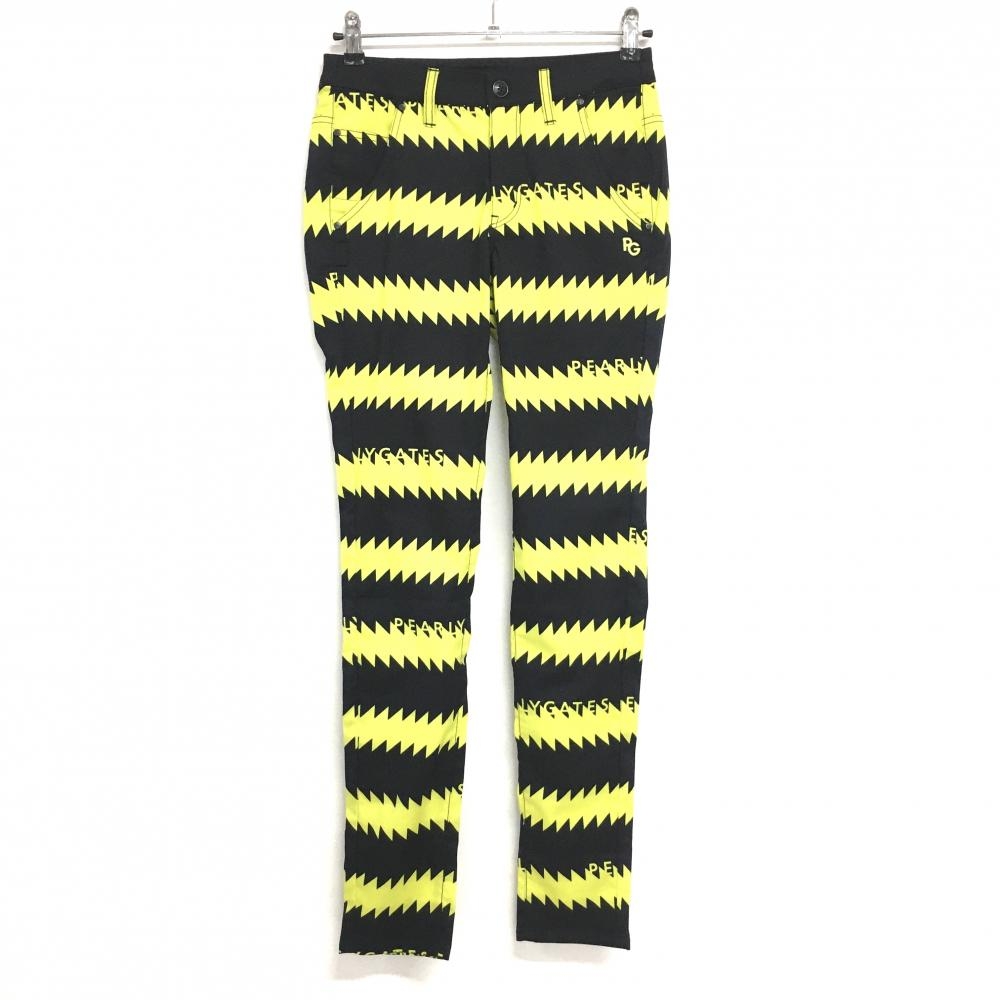 【新品】パーリーゲイツ パンツ 黒×イエロー ギザギザボーダー レディース 0(S) ゴルフウェア PEARLY GATES