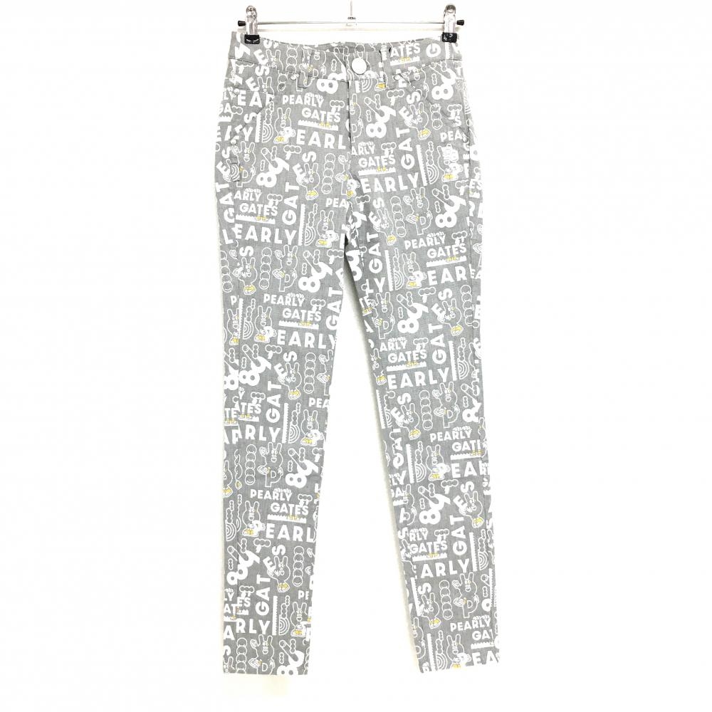 【新品】パーリーゲイツ パンツ ライトグレー×白 総柄 どうしちゃったPG レディース 0(S) ゴルフウェア PEARLY GATES