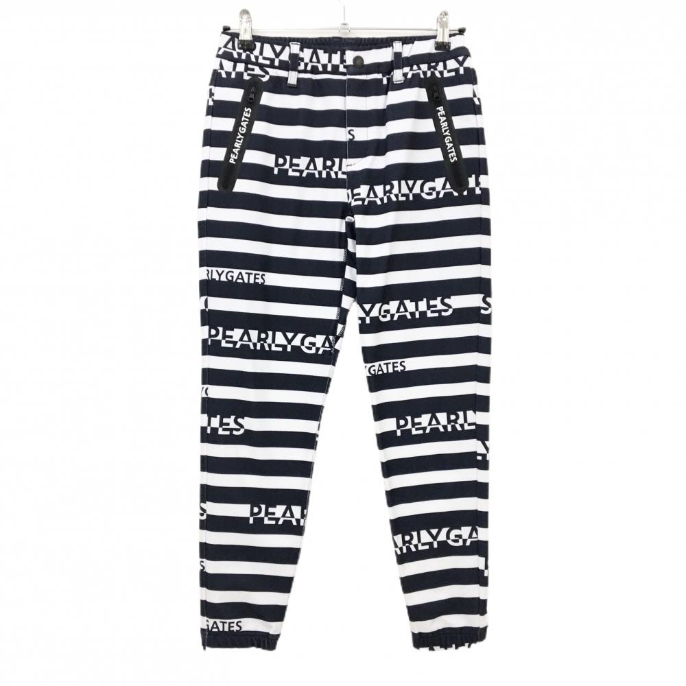 【新品】パーリーゲイツ ジョガーパンツ ネイビー×白 ボーダー ロゴ総柄 レディース 0(S) ゴルフウェア PEARLY GATES