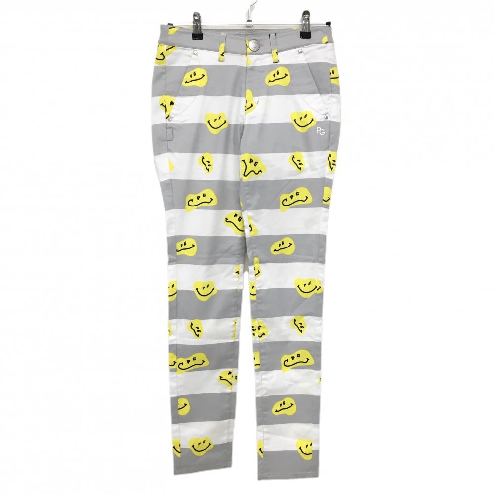 【新品】パーリーゲイツ パンツ 白×グレー ボーダー TOKE NICO ニコちゃん レディース 1(M) ゴルフウェア PEARLY GATES