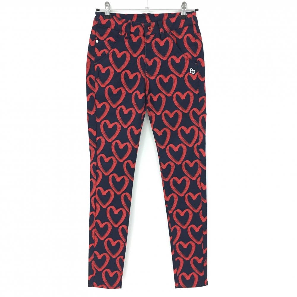 【新品】パーリーゲイツ パンツ ネイビー×レッド ハート柄 ストレッチ レディース 0(S) ゴルフウェア PEARLY GATES