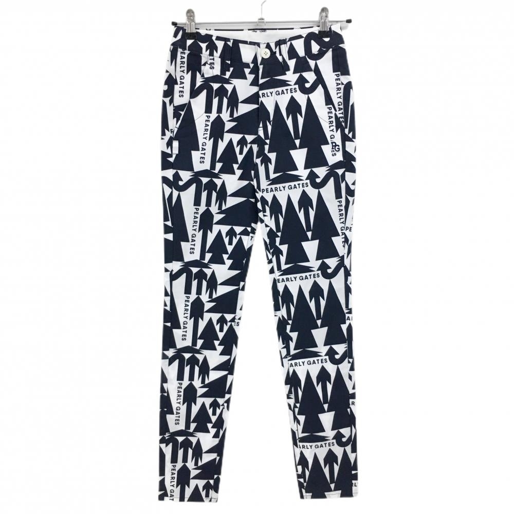 【新品】パーリーゲイツ パンツ 白×ダークネイビー 矢印柄 レディース 00(XS) ゴルフウェア PEARLY GATES