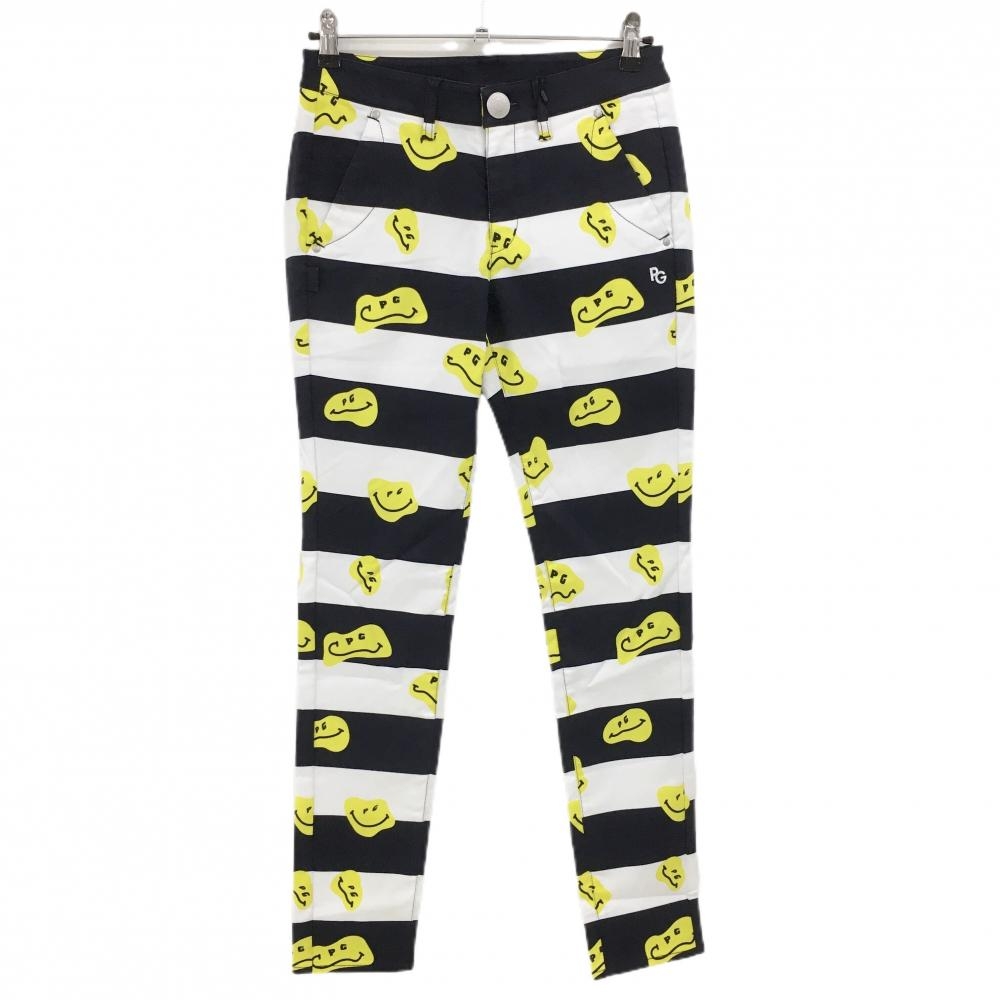 【新品】パーリーゲイツ パンツ 白×ネイビー×イエロー TOKE NIKO ボーダー ロゴ刺しゅう レディース 1(Ｍ) ゴルフウェア PEARLY GATES