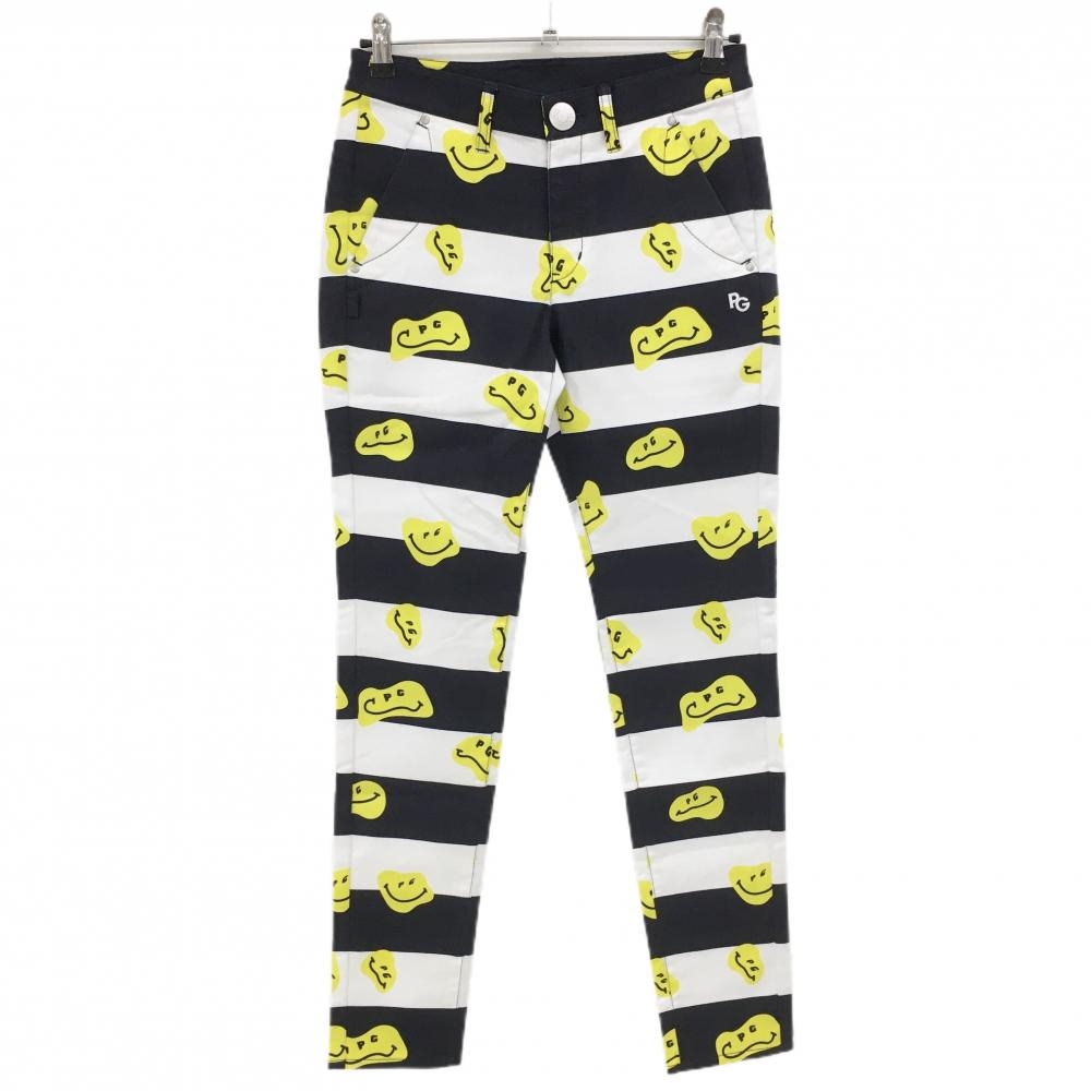 【新品】パーリーゲイツ パンツ 白×ネイビー×イエロー TOKE NIKO ボーダー ロゴ刺しゅう レディース 1(M) ゴルフウェア PEARLY GATES