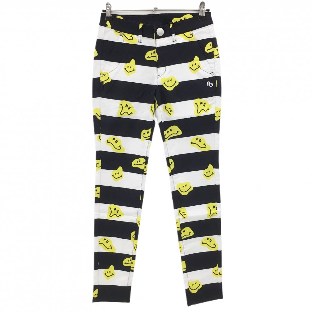 【新品】パーリーゲイツ パンツ 白×ネイビー×イエロー TOKE NIKO ボーダー ロゴ刺しゅう レディース 1(M) ゴルフウェア PEARLY GATES