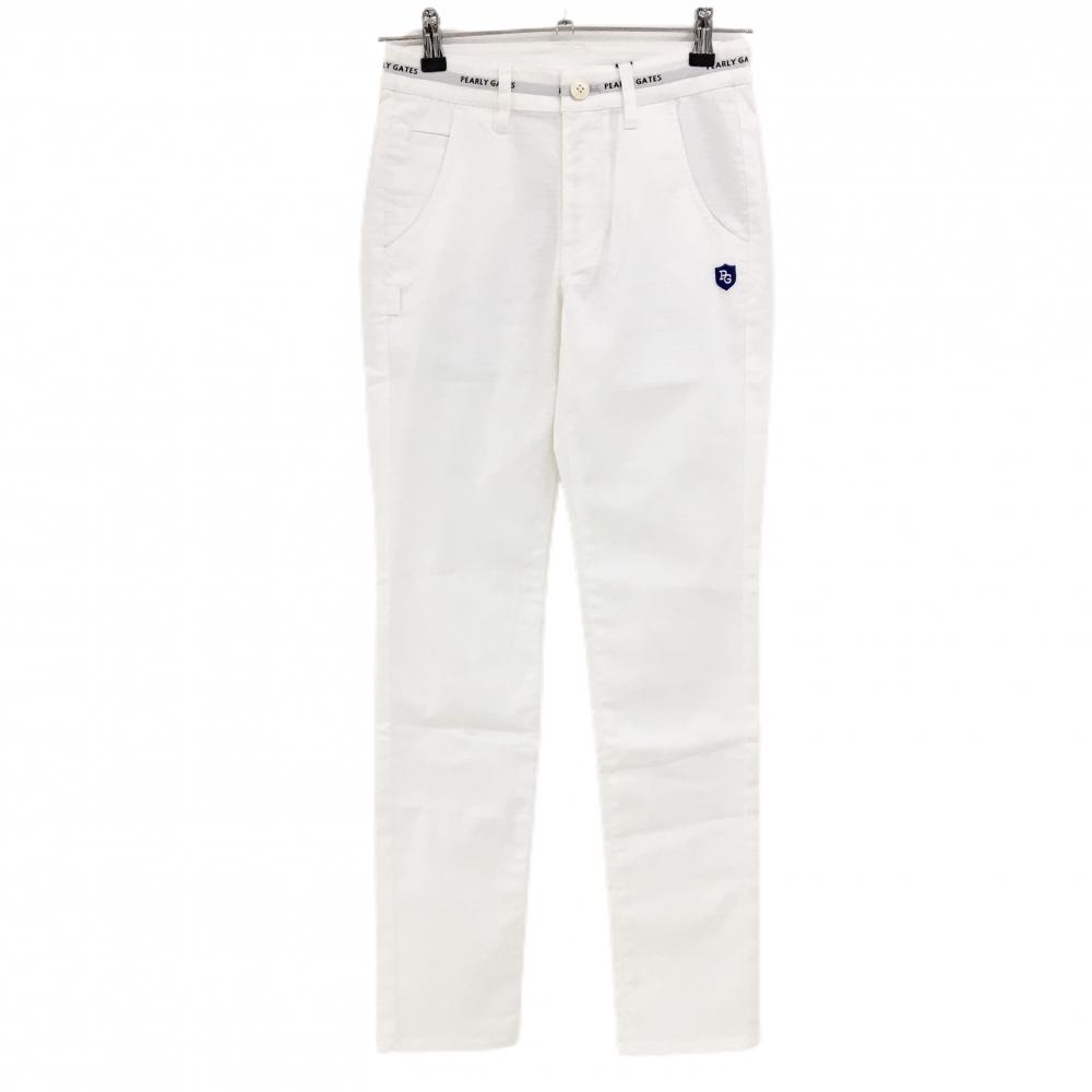 【新品】パーリーゲイツ パンツ 白×グレー 総柄織生地 ウエストロゴライン ティー付き レディース 0(S) ゴルフウェア PEARLY GATES