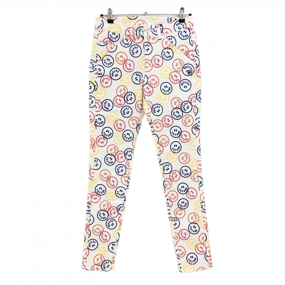 【新品】パーリーゲイツ パンツ 白×マルチカラー FUTUREニコ ストレッチ レディース 1(M) ゴルフウェア PEARLY GATES