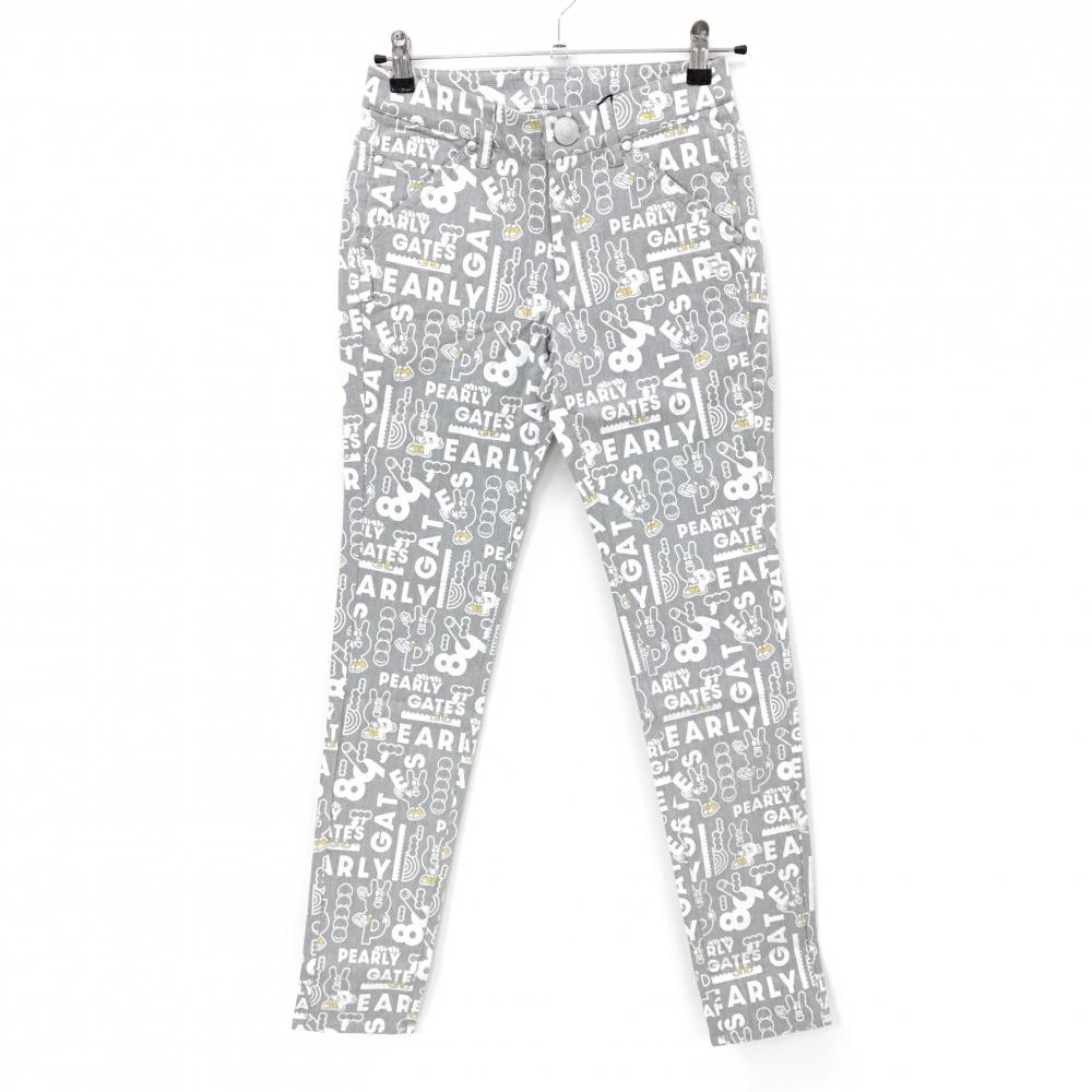 【新品】パーリーゲイツ パンツ グレー×白 ロゴ総柄 どうしちゃったPG レディース 0(S) ゴルフウェア PEARLY GATES