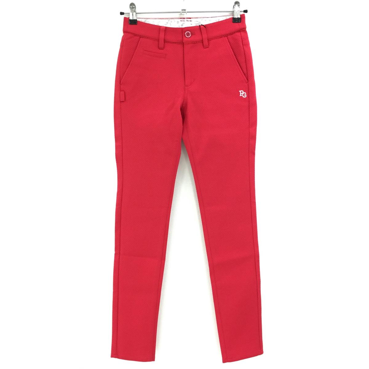【新品】パーリーゲイツ パンツ レッド×白 ダイヤ柄織生地 ロゴ刺しゅう レディース 0(S) ゴルフウェア PEARLY GATES