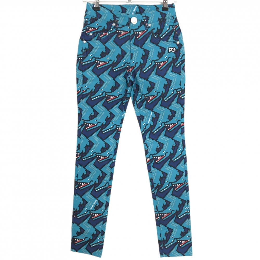 【新品】パーリーゲイツ パンツ ネイビー×ブルー ワニ柄 ロゴ刺しゅう 接触冷感 レディース 00(XS) ゴルフウェア PEARLY GATES