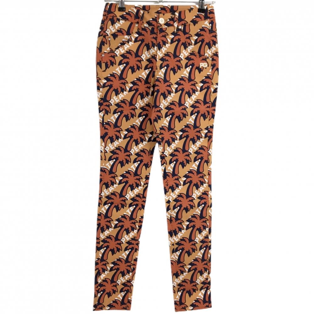 【新品】パーリーゲイツ パンツ ライトオレンジ×オレンジ ヤシの木柄 ロゴ刺しゅう  レディース 00(XS) ゴルフウェア PEARLY GATES