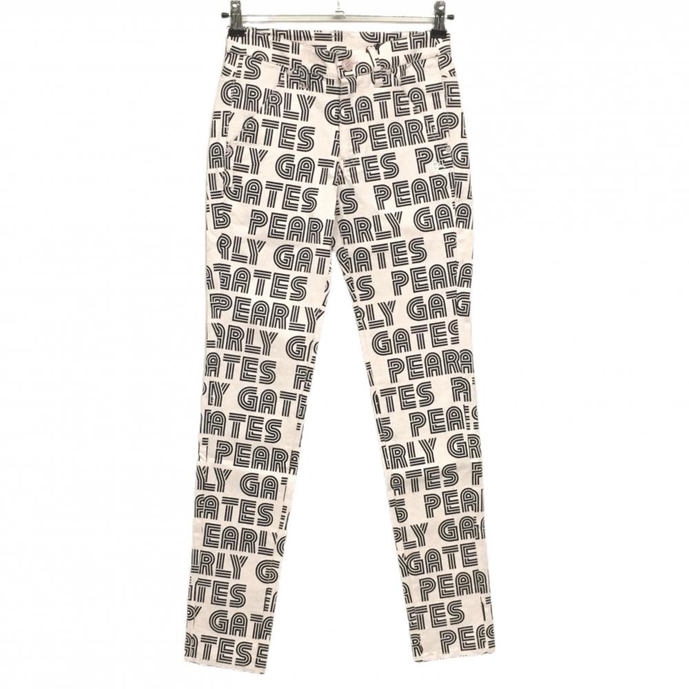 【新品】パーリーゲイツ パンツ ライトピンク×ダークネイビー ロゴ総柄 ボーダー織生地  レディース 00(XS) ゴルフウェア PEARLY GATES