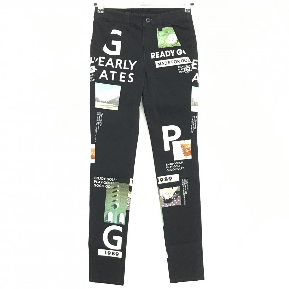 【新品】パーリーゲイツ パンツ 黒×白 写真風 PGニコちゃん ロゴ刺しゅう レディース 00(XS) ゴルフウェア PEARLY GATES