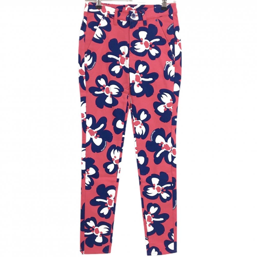 【新品】パーリーゲイツ パンツ レッドピンク×ネイビー 花柄 ロゴ刺しゅう レディース 0(S) ゴルフウェア PEARLY GATES