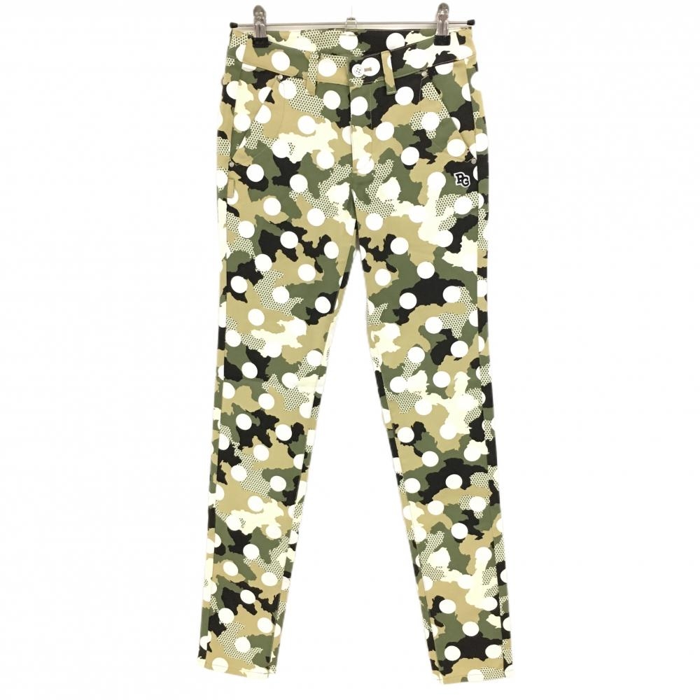 【新品】パーリーゲイツ パンツ カーキ×白 カモフラ調 迷彩 ドット ロゴ刺しゅう レディース 0(S) ゴルフウェア PEARLY GATES