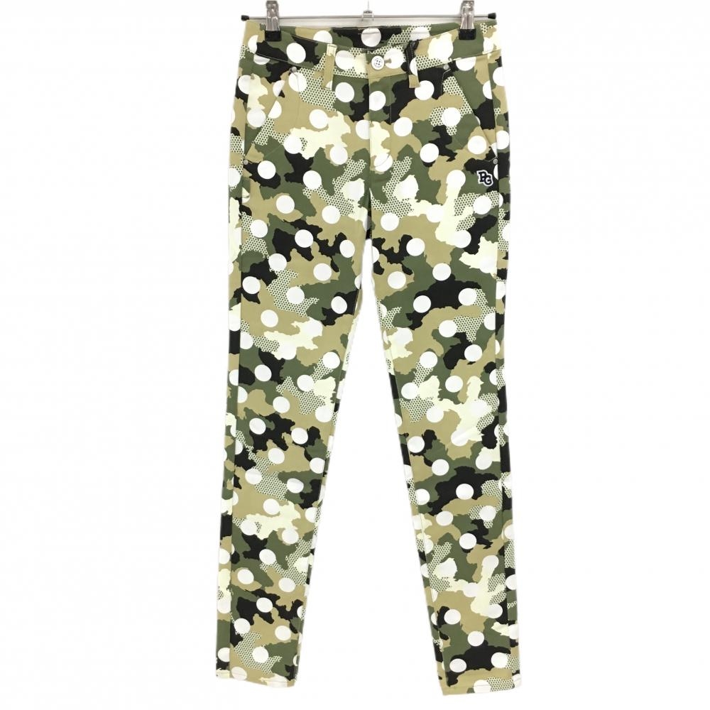 【新品】パーリーゲイツ パンツ カーキ×白 カモフラ調 迷彩 ドット ロゴ刺しゅう レディース 0(S) ゴルフウェア PEARLY GATES