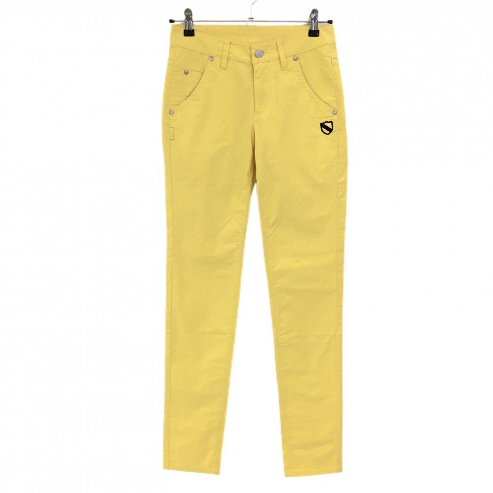 【美品】パーリーゲイツ パンツ イエロー×ネイビー 後ろロゴプリント ストレッチ レディース 0(S) ゴルフウェア PEARLY GATES