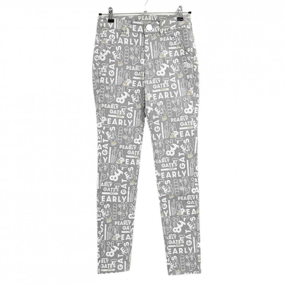【新品】パーリーゲイツ パンツ グレー×白 ロゴ総柄 どうしちゃったPG レディース 0(S) ゴルフウェア PEARLY GATES