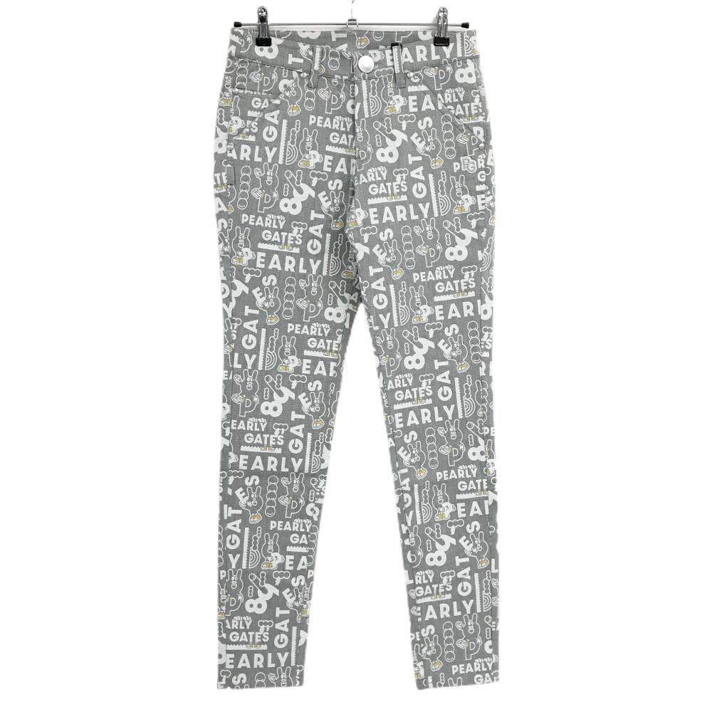 【新品】パーリーゲイツ パンツ グレー×白 ロゴ総柄 どうしちゃったPG レディース 1(M) ゴルフウェア PEARLY GATES