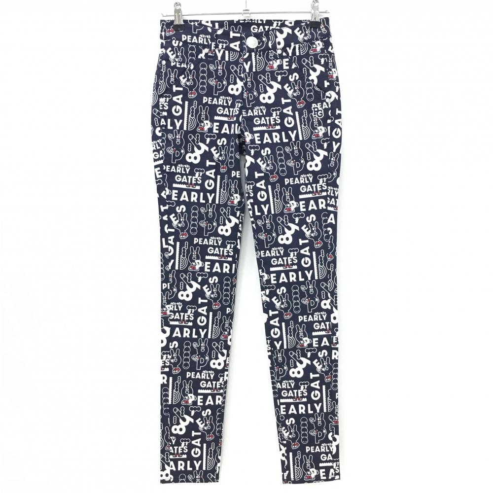 【新品】パーリーゲイツ パンツ グレー×白 ロゴ総柄 どうしちゃったPG レディース 0(S) ゴルフウェア PEARLY GATES
