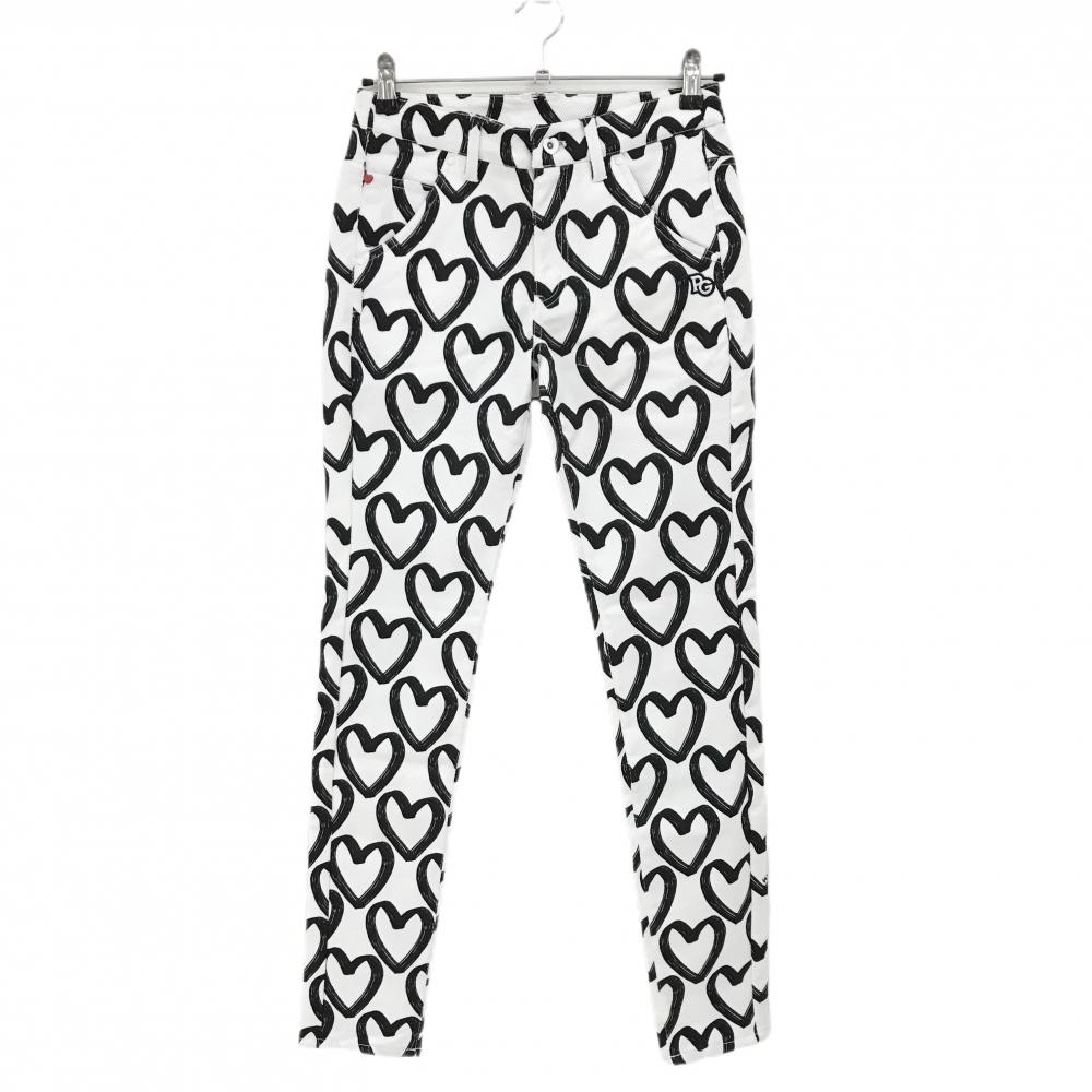 【新品】パーリーゲイツ パンツ 白×黒 ハート柄 ロゴ刺しゅう レディース 0(S) ゴルフウェア PEARLY GATES