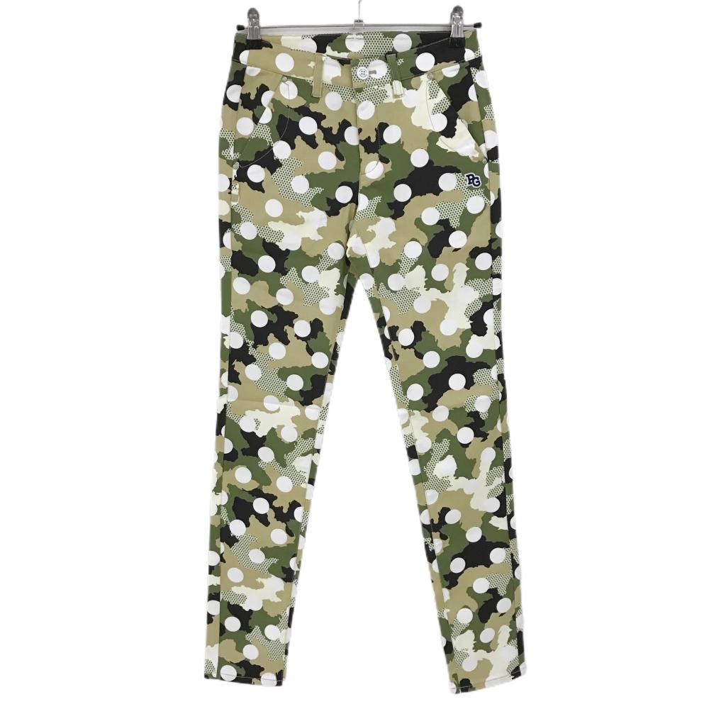 【新品】パーリーゲイツ パンツ カーキ×白 カモフラ調 迷彩 ドット ロゴ刺しゅう レディース 0(S) ゴルフウェア PEARLY GATES