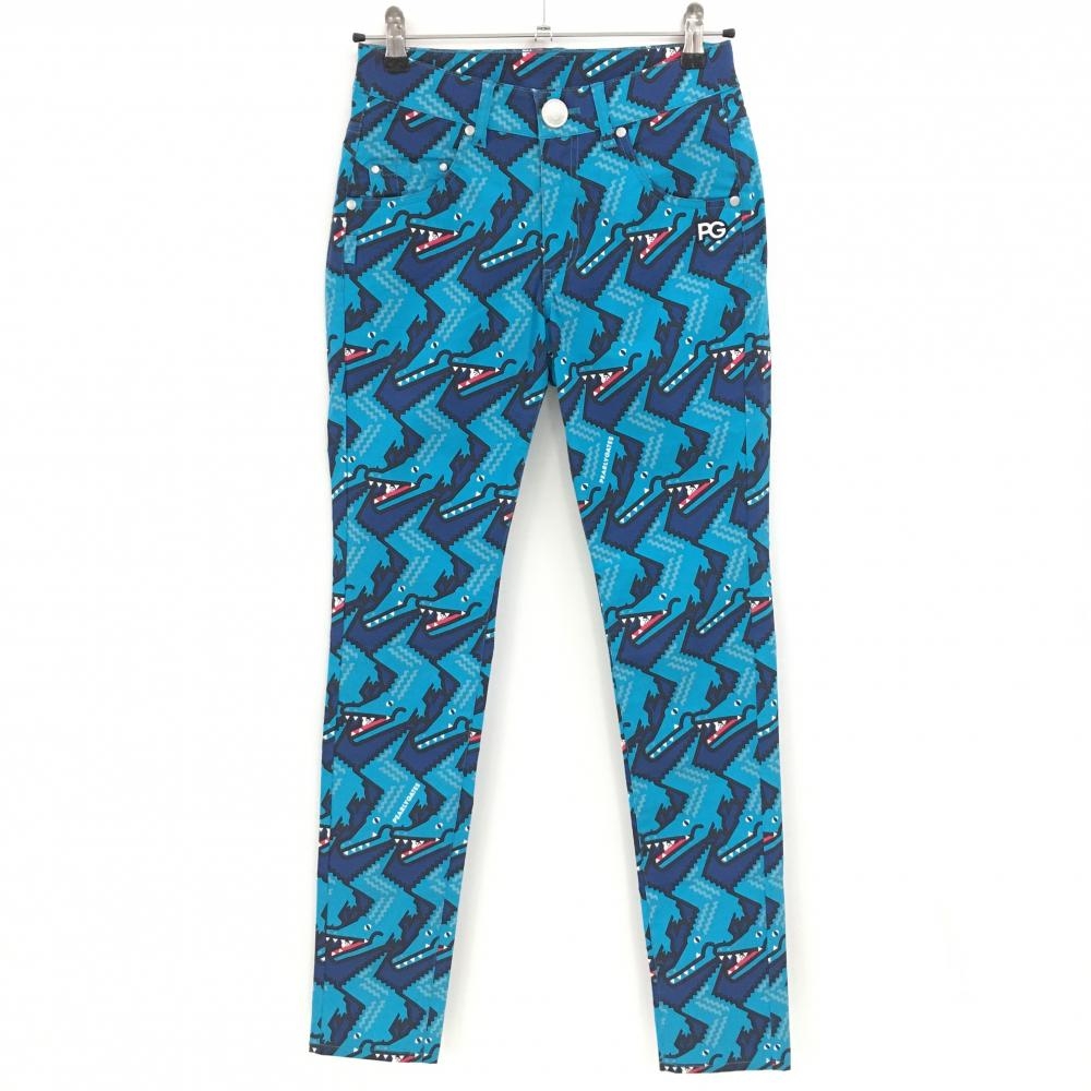 【新品】パーリーゲイツ パンツ ライトブルー×ネイビー ワニ柄 COOL ストレッチ レディース 0(S) ゴルフウェア PEARLY GATES
