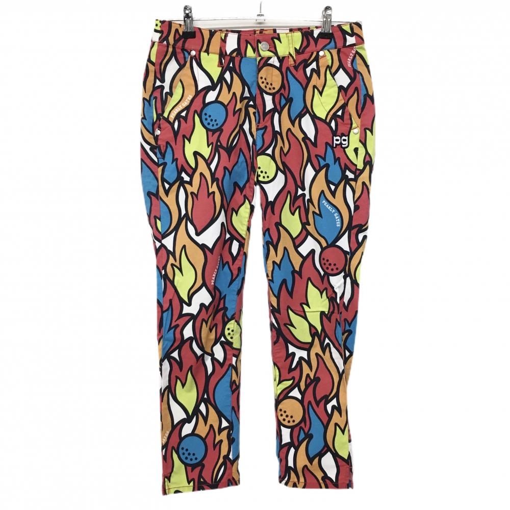パーリーゲイツ パンツ レッド×オレンジ 炎総柄 ストレッチ 30周年 レディース 1(M) ゴルフウェア PEARLY GATES
